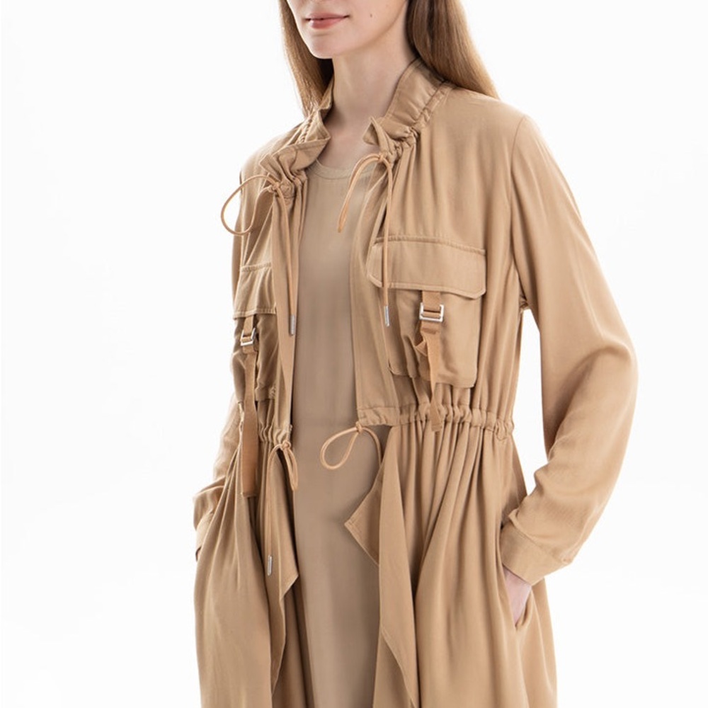 Solid Elasticated Drawstring Long Jacket - image 2